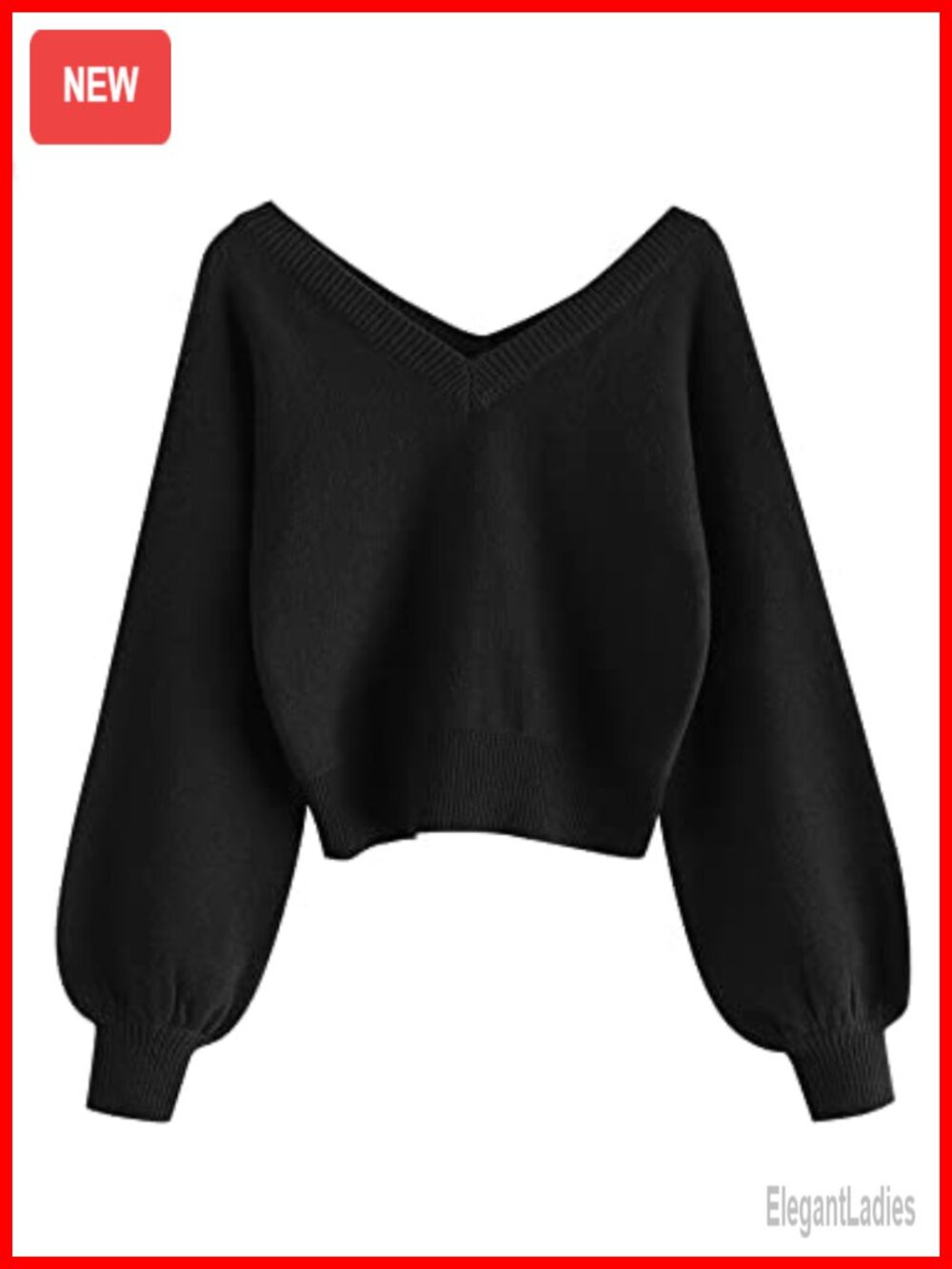 Cropped Knit Sweater V-Neck Long Sleeve Pullover Jumper Top